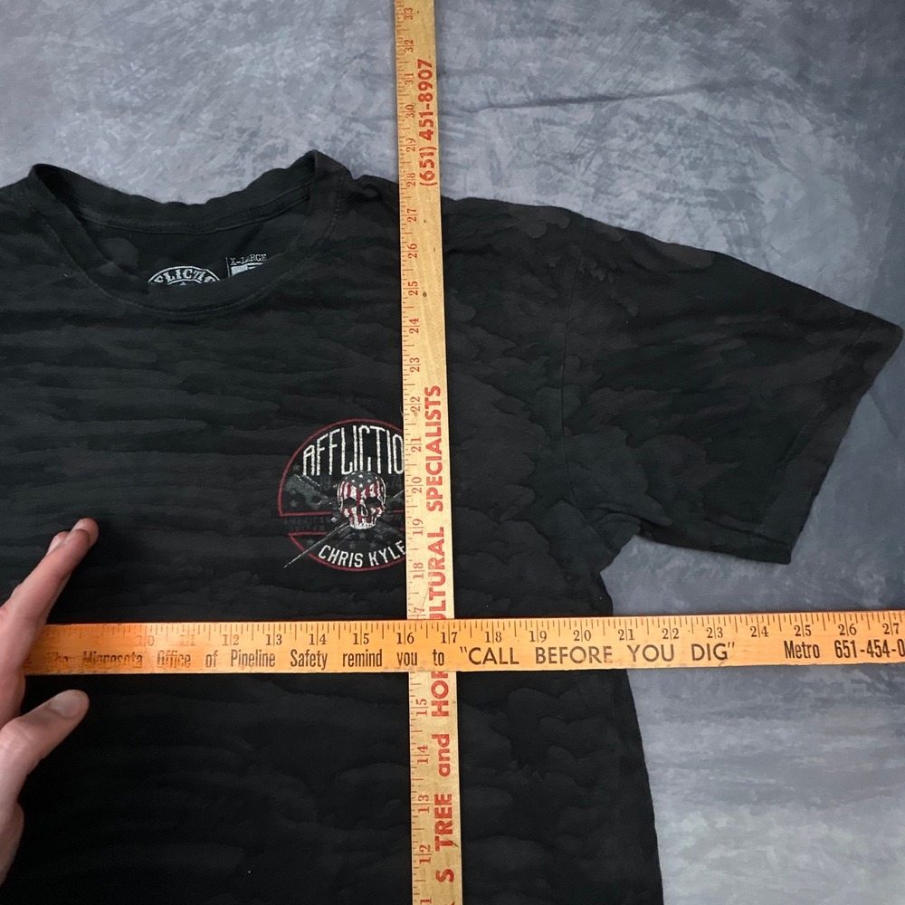 Affliction Chris Kyle American Sniper Camo T-Shirt Mens XL Black Burnout Grunge - Picture 7 of 8